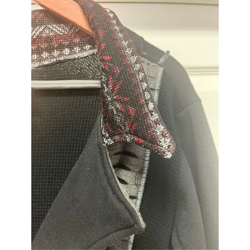 Hand Jive Art To Wear Black Mixed Media Cardigan Sweater sz M Handmade Lagenlook